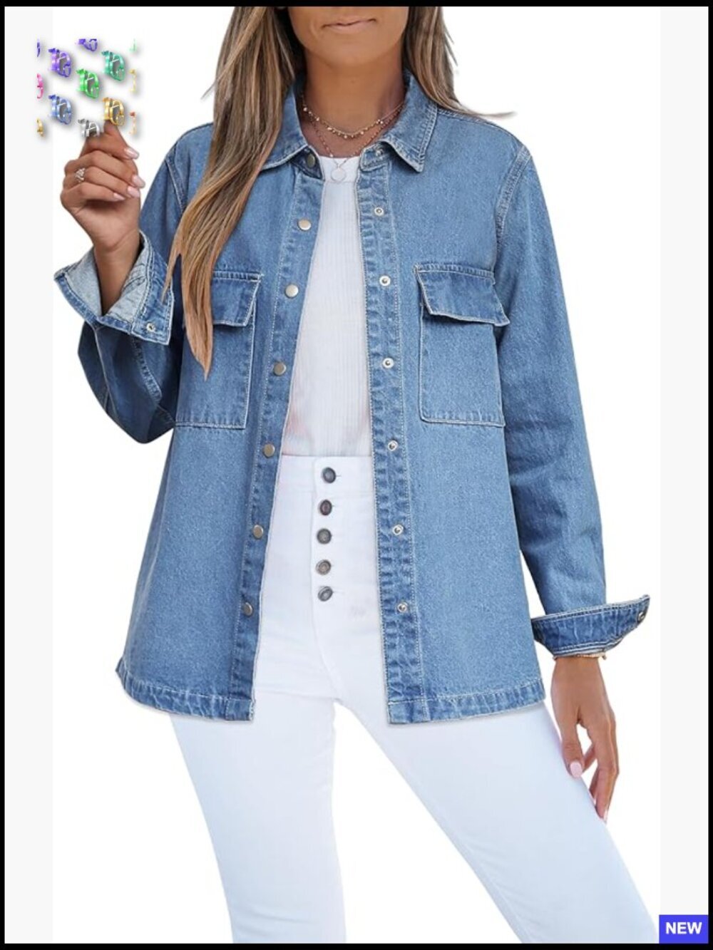 Oversized Denim Jacket Classic Button Down Long Sleeve Shacket with Pockets